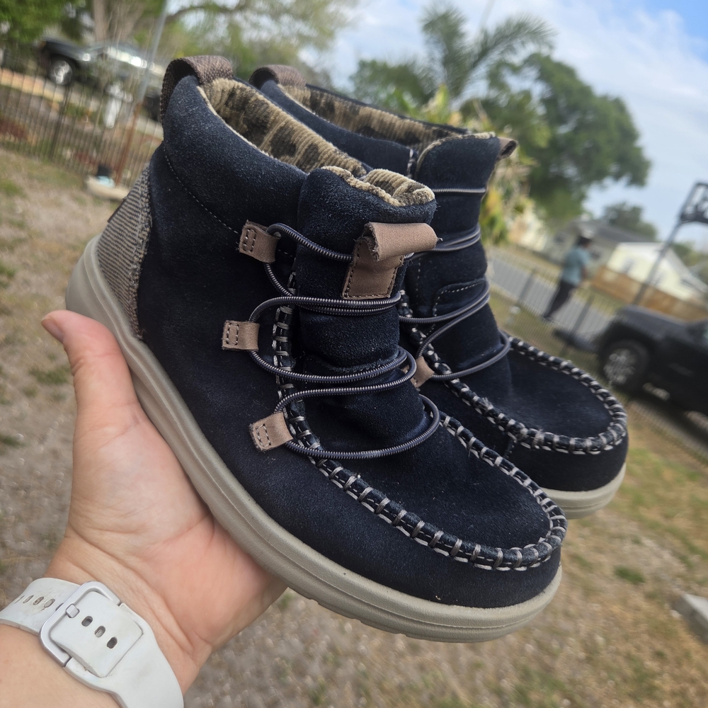 Hey Dude Blue  Suede Moccasin-Style Casual Shoes with Tan Accents